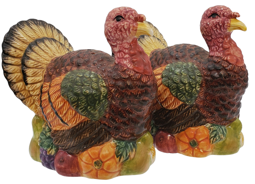 Turkey Pumpkins Fall Thanksgiving Salt Pepper Shakers 4 inch 1997 Cosmos